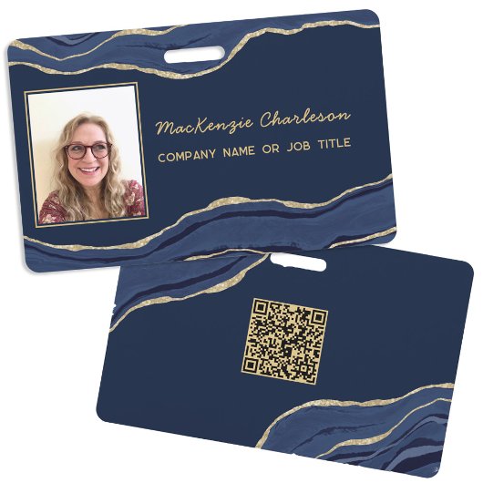 Blue Marble Agate Geode QR Code Foto ID Name Ausweis