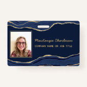 Blue Marble Agate Geode QR Code Foto ID Name Ausweis (Vorderseite)