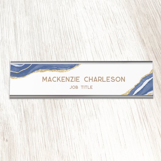 Blue Marble Agate Gold Glitzer Beruflich Schreibtischnamensplakette