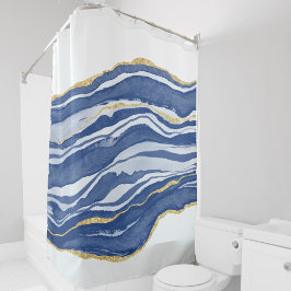 Blue Marble Agate Gold Glitzer Duschvorhang