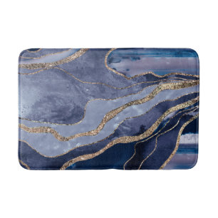 Blue Marble Agate Gold Glitzer Glam #1 Badematte