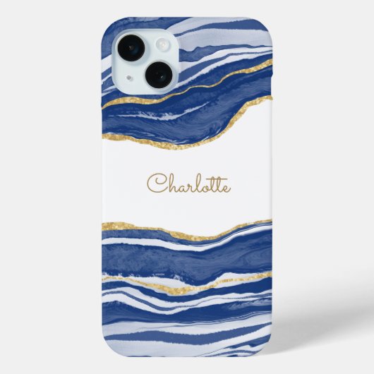 Blue Marble Agate Gold Glitzer Personalisiert Case-Mate iPhone Hülle (Rückseite)