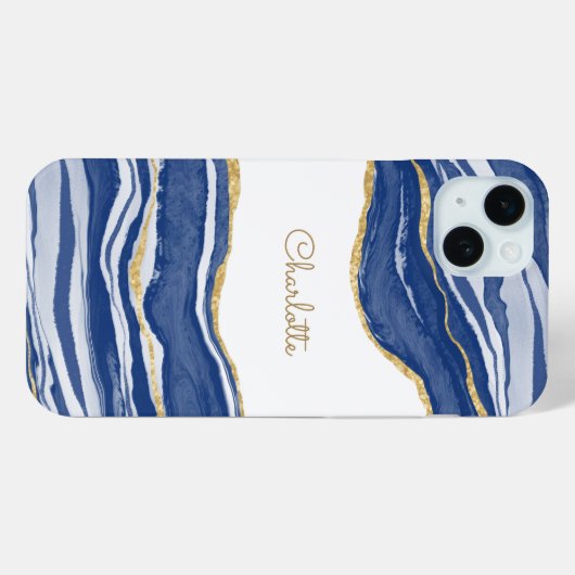Blue Marble Agate Gold Glitzer Personalisiert Case-Mate iPhone Hülle (Rückseite (Horizontal))