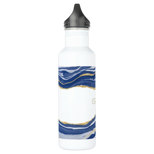 Blue Marble Agate Gold Glitzer Personalisiert Edelstahlflasche (Links)
