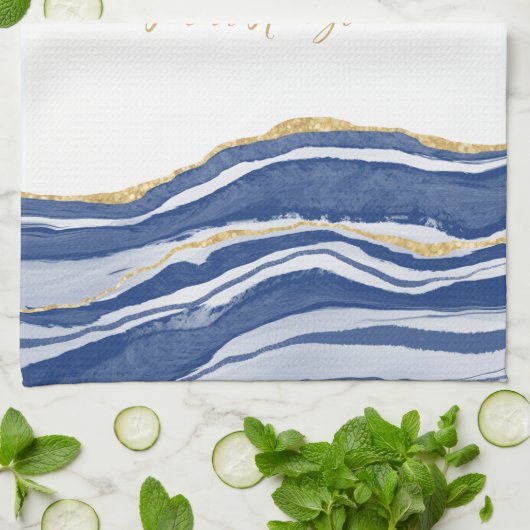 Blue Marble Agate Gold Glitzer Personalisiert Geschirrtuch (Gefaltet)
