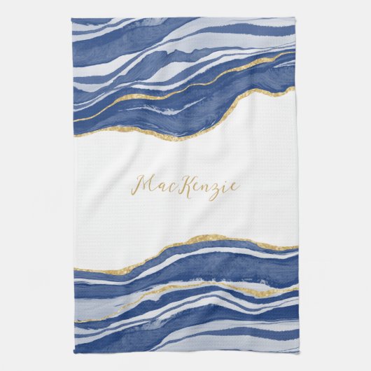 Blue Marble Agate Gold Glitzer Personalisiert Geschirrtuch (Vertikal)