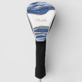 Blue Marble Agate Gold Glitzer Personalisiert Golf Headcover (Vorderseite)