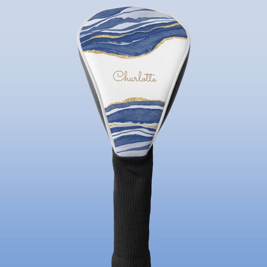 Blue Marble Agate Gold Glitzer Personalisiert Golf Headcover