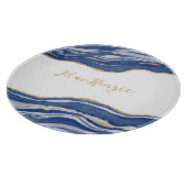 Blue Marble Agate Gold Glitzer Personalisiert Schneidebrett (Ecke)