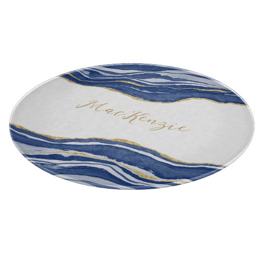 Blue Marble Agate Gold Glitzer Personalisiert Schneidebrett (Ecke)