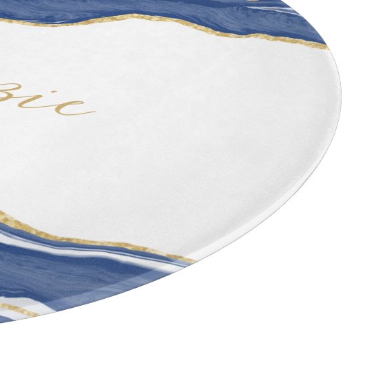 Blue Marble Agate Gold Glitzer Personalisiert Schneidebrett (Ecke)