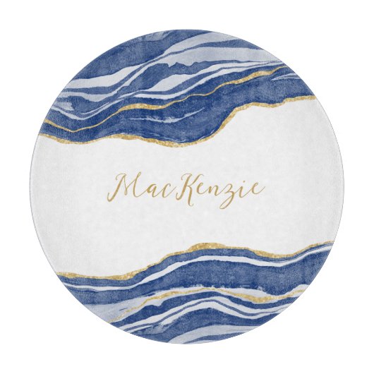 Blue Marble Agate Gold Glitzer Personalisiert Schneidebrett (Vorderseite)
