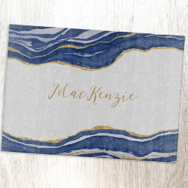 Blue Marble Agate Gold Glitzer Personalisiert Schneidebrett