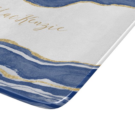 Blue Marble Agate Gold Glitzer Personalisiert Schneidebrett (Ecke)