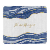 Blue Marble Agate Gold Glitzer Personalisiert Schneidebrett (Vorderseite)