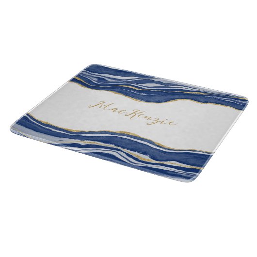 Blue Marble Agate Gold Glitzer Personalisiert Schneidebrett (Ecke)