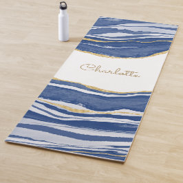 Blue Marble Agate Gold Glitzer Personalisiert Yogamatte