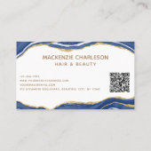 Blue Marble Agate Gold Glitzer QR Code Visitenkarte (Rückseite)