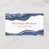 Blue Marble Agate Gold Glitzer QR Code Visitenkarte (Vorderseite)