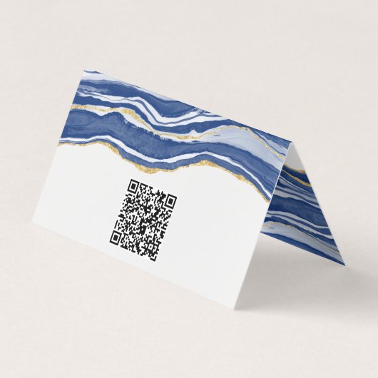 Blue Marble Agate Gold Glitzer QR-Code Visitenkarten (Rückseite)