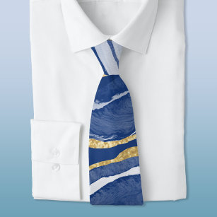 Blue Marble Agate Gold Neck Tie Krawatte