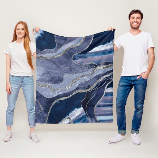 Blue Marble Agate Silver Glitzer Glam #1 Fleecedecke (Beispiel)