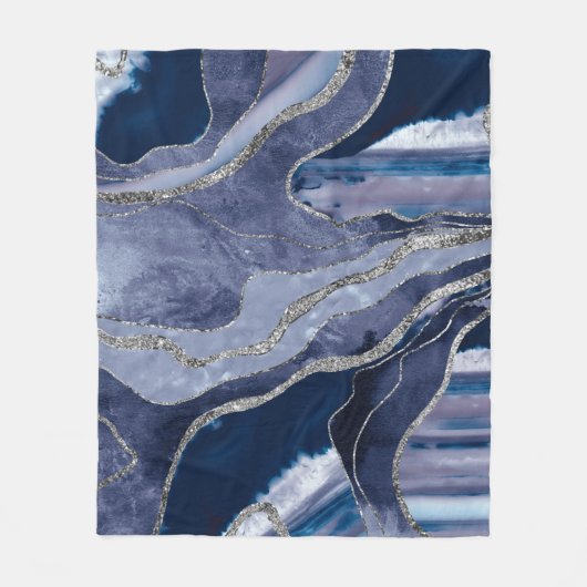 Blue Marble Agate Silver Glitzer Glam #1 Fleecedecke (Vorderseite)
