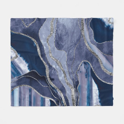 Blue Marble Agate Silver Glitzer Glam #1 Fleecedecke (Vorderseite (Horizontal))