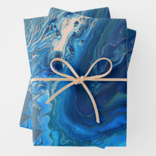 Blue Marble Agate Texture Fluid Art Geschenkpapier Set