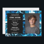 Blue Marble Custom FOTO Bar Bat Mitzvah Einladung<br><div class="desc">Perfekte Karte, um eine Fledermausmitzvah, Bar mitzvah oder andere jüdische Feier anzukündigen! Handgemachte abstrakte Kunst für Sie auf der Vorder- und Rückseite! Vollständig anpassbar! Klicken Sie auf "Personalisieren" oben, um den Text zu bearbeiten und Ihr eigenes Foto hinzuzufügen. Klicken Sie auf "Bearbeiten mit dem Design-Tool", um die Schriftart, Farben und...</div>