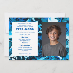 Blue Marble Custom FOTO Bar Bat Mitzvah Einladung