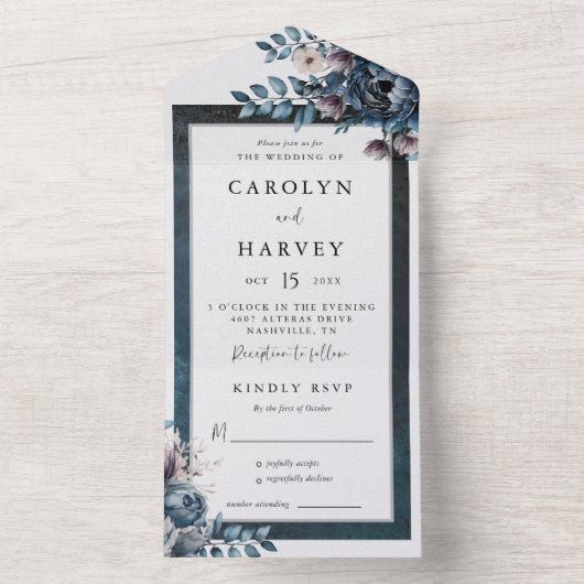 Blue Marble Elegant Wedding All In One Einladung (Innen Boden)