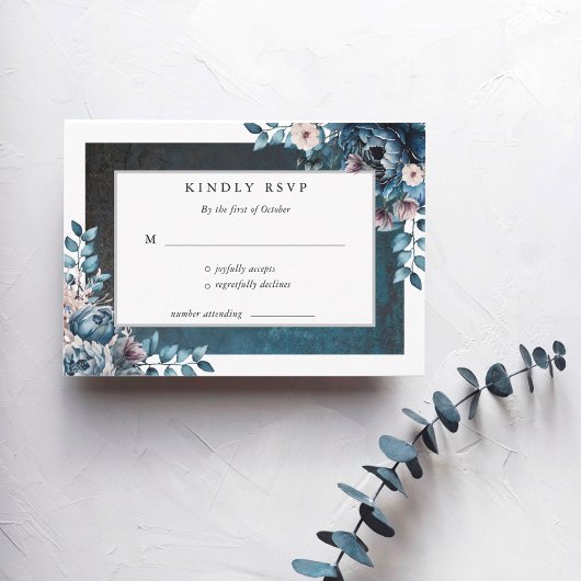 Blue Marble Elegant Wedding RSVP Karte