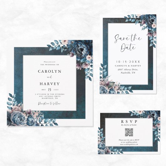 Blue Marble Elegant Wedding Save the Date