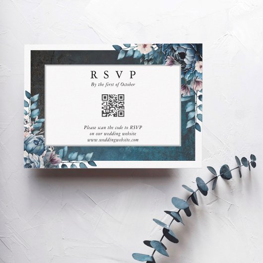 Blue Marble Elegant Wedding UAWG QR Code RSVP Karte