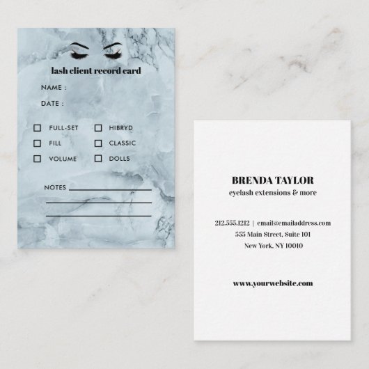 Blue Marble Eyelash Extension Client Consulting Visitenkarte (Vorne/Hinten)