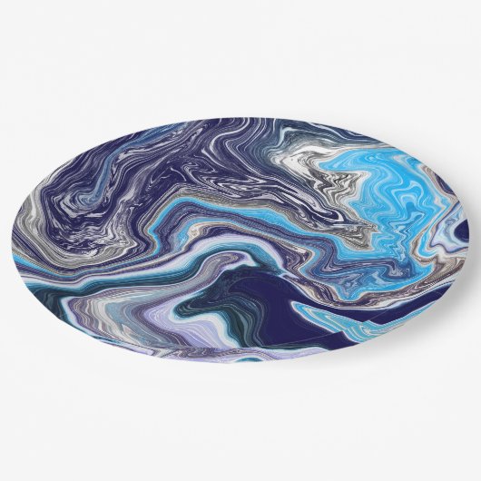 Blue Marble Fluid Art Geburtstag Pappteller (Schrägansicht)