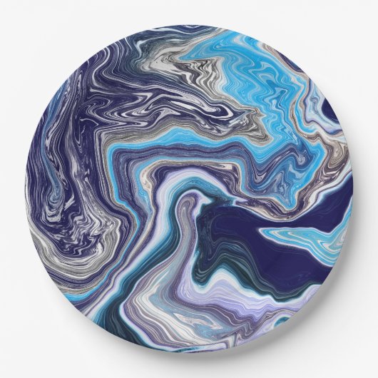 Blue Marble Fluid Art Geburtstag Pappteller (Vorderseite)
