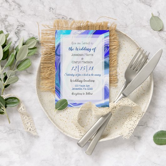 Blue Marble Fluid Art Wedding Einladung