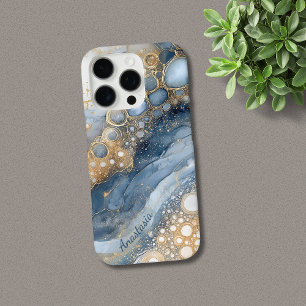 Blue Marble Gold Glitzer Personalisiert iPhone 16 Pro Hülle