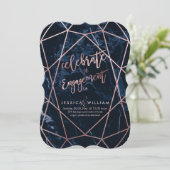 Blue Marble+Imitats Rose Gold Verlobung Einladung (Stehend Vorderseite)