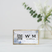 Blue Marble | Leather Trip | Monogramm | QR-Code Visitenkarte (Stehend Vorderseite)