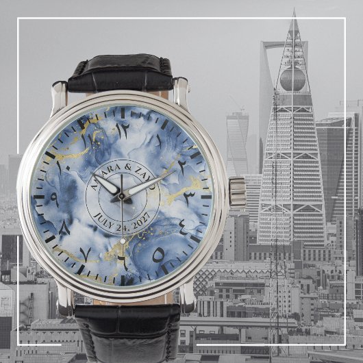 Blue Marble Men Watch mit arabischen Zahlen Armbanduhr