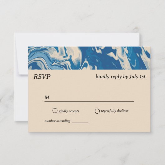 Blue Marble Modern Coastal Wedding RSVP Card (Vorderseite)