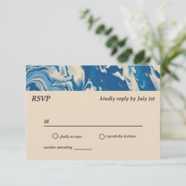 Blue Marble Modern Coastal Wedding RSVP Card Karte