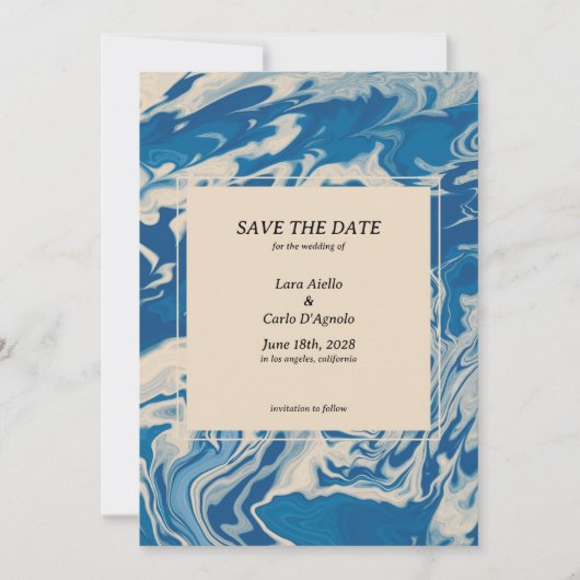 Blue Marble Modern Costal Wedding Save The Date (Vorderseite)