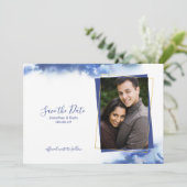 Blue Marble Ombre Gold Frame Save the Date Ankündigung (Stehend Vorderseite)