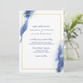 Blue Marble Ombre Gold Frame Wedding Einladung (Stehend Vorderseite)