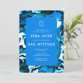 Blue Marble Paint Custom Foto Bar Bat Mitzvah Einladung (Stehend Vorderseite)