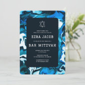 Blue Marble Paint Custom Foto Bar Bat Mitzvah Einladung (Stehend Vorderseite)